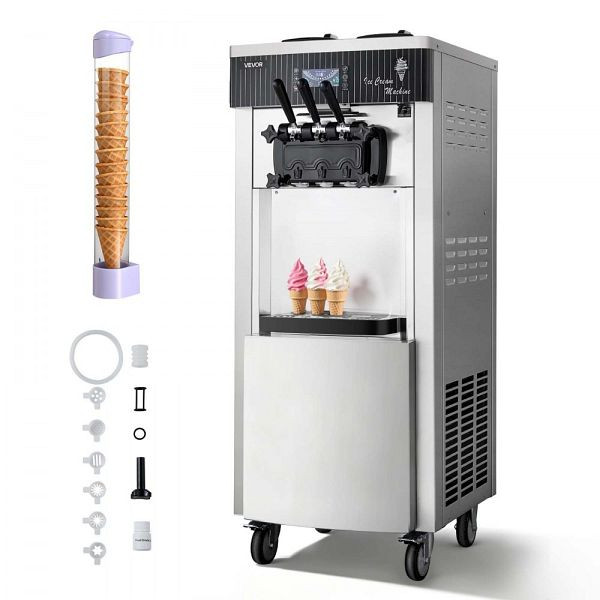 VEVOR Softeismaschine 2200W, 20-28 L/h, 3 Geschmäcker, 2x6L Behälter, Vorkühlung & Selbstreinigung für Läden, SYDJBQLJPTYLXHN9L001V2