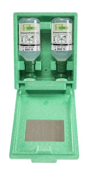 Plum Augenspülstation in Wandbox mit 2 Flaschen Augenspüllösung mit steriler Natriumchloridlösung (0,9%) bei Fremdkörpern, 4650