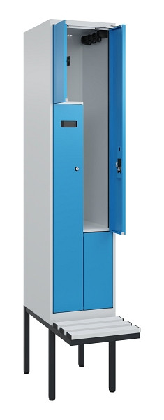 C+P Z-Spind Evolo PLUS, Bank, 2 Fächer, 2120x400x815mm, 7035/5012, Zylinderschloss, Material Sitzfläche Kunststoff, 0490437-122 S10088