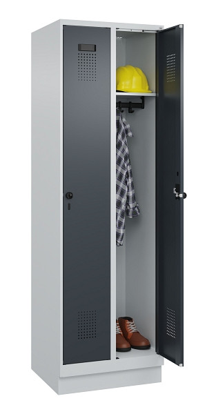 C+P Spind Evolo PLUS, mit Sockel, 2 Abteile, 1950x600x500mm, 7035/7016, Verschluss Drehriegel, Ablageböden 2, 049020-20 S10012
