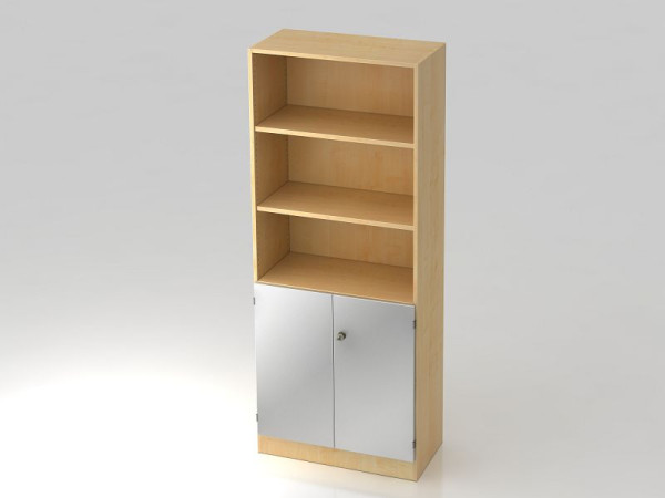 Hammerbacher Schrank 5OH, 2OH Türen, Sockelblende, Streifengriff Ahorn/Silber, 80x42x200,4 cm (BxTxH), V6770/3/S/SG