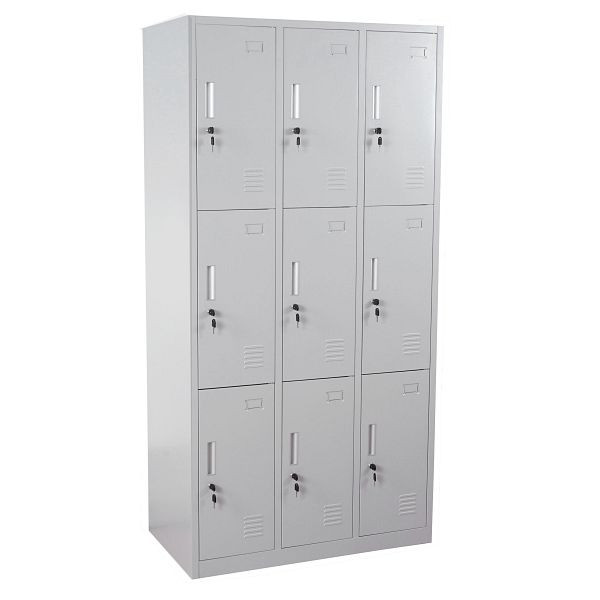 Mendler Schließfach Boston T829, Schließfachschrank Wertfachschrank Spind, Metall 9 Fächer, grau, 54310