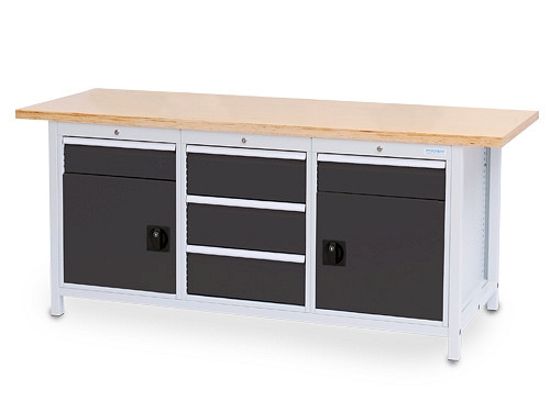 Bedrunka+Hirth Kastenwerkbank Breite 2000 mm, R 18-24, 5x Schublade, 2x Flügeltüre, Maße in mm (B x T x H): 2000 x 750 x 859, 03.19.37VZ