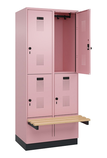 C+P Doppelstock-Spind Evolo PLUS, Bank, 4 Fächer, 1950x800x815mm, 3015/3015, Drehriegel, Sitzfläche Buche-Hartholz, mit Sockel, 049340-22 S10024