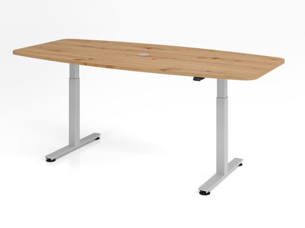 Hammerbacher Konferenztisch XMST22, 220x103/83 cm, Platte: Asteiche 25mm dick, T-Fuß Gestell in Silber, Arbeitshöhe 71 - 120 cm, VXMST22/R/S