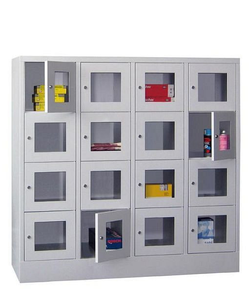Pavoy Schließfachschrank mit Sockel 1518/500/1600, 4b x 4h, Zylinderschloss, Abteilbreite 400, Sichtfenster, 61213-444-091-515