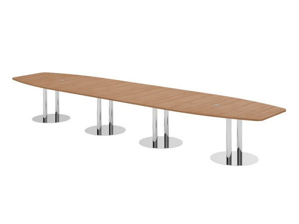 Hammerbacher Konferenztisch KT52S, 520 x 130 cm, Platte: Nussbaum, 25mm dick, mit vier verchromten Säulenfüßen, 7,6/70 cm, Arbeitshöhe 74 cm, VKT52S/N/C