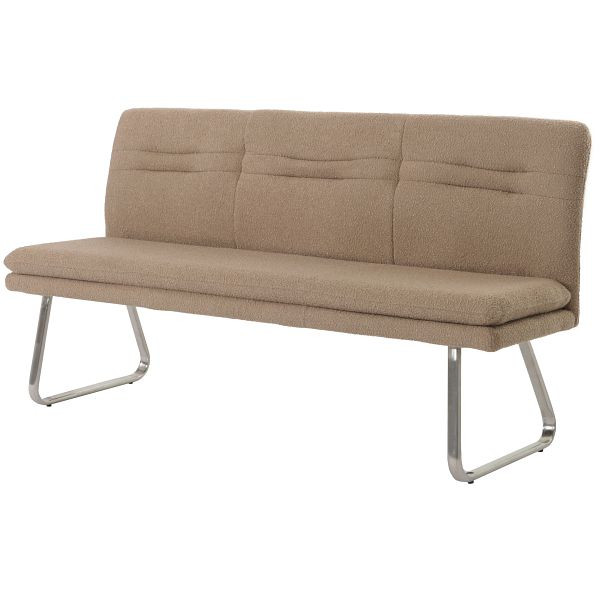 Mendler Sitzbank HWC-H70, Esszimmerbank Bank Polsterbank, Lehne Stoff/Textil Bouclé Edelstahl gebürstet 180cm, coffee-braun, 108153+108154
