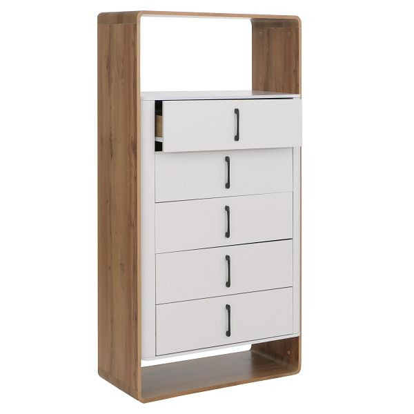 Mendler Highboard HWC-P43, Hochschrank Sideboard Kommode, 5 Schubladen MDF 155x80x41cm, Wotan-Eiche-Optik, weiß, 139817+139818+139819