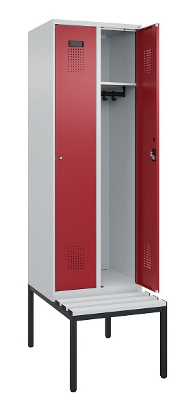 C+P Spind Evolo PLUS, 2 Abteil, 2120x600x815mm, 7035/3003, Zylinderschloss, Material Sitzfläche Kunststoff, Sitzbank, 0490507-20 S10085