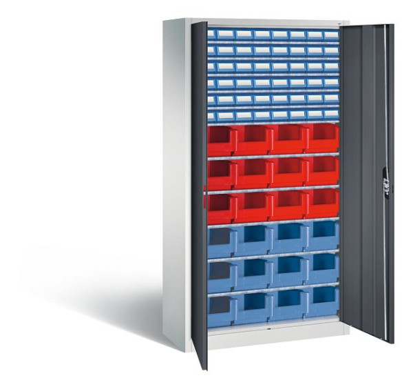 C+P Magazinschrank Serie 13, H1980xB1000xT420mm, Farbe: Lichtgrau / Schwarzgrau, Muldengriff, 133144-29 S10036