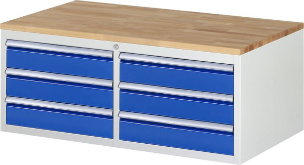 RAU Schubladenschrank Serie 7000, B1145xT650xH465mm, Schubladen: links: 3xH120mm, rechts: 3xH120mm, Buche-Massiv-Arbeitsplatte, 03-LL2.3.3A-B.11