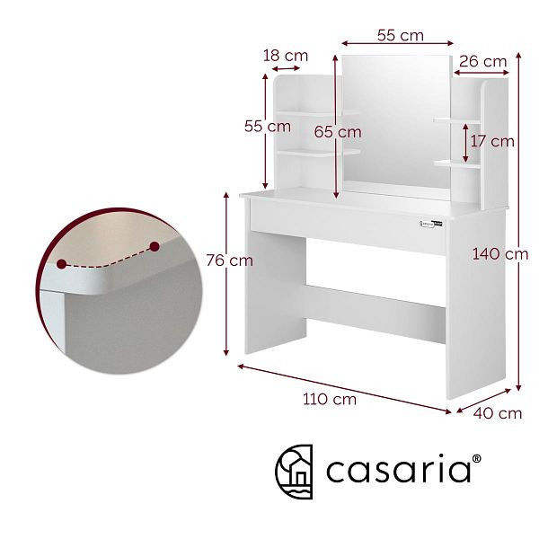 casaria Schminktisch Lucia Weiß 140x110x40cm, 995216, 4251779109890