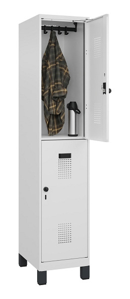 C+P Doppelstöckiger Spind Evolo PLUS, mit Füßen, 2 Fächer, 1950x400x500mm, 9016, Frontfarbe RAL 9016 Verkehrsweiß, Drehriegel, 049310-12 S10020
