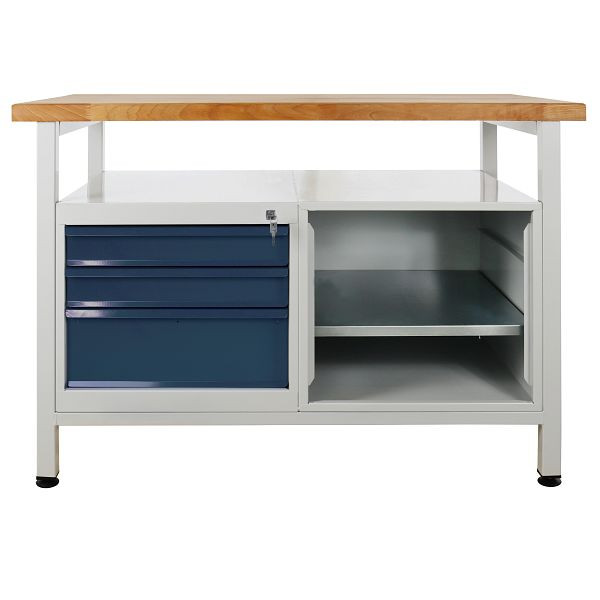 ADB Werkbank 1 Regalteil + 3 Schubladen, Ablage, Maße: 1200x600x840mm (BxTxH), Farbe Werktisch: grau, RAL 7035, Farbe Tür: Anthrazitgrau, RAL 7016, 42926