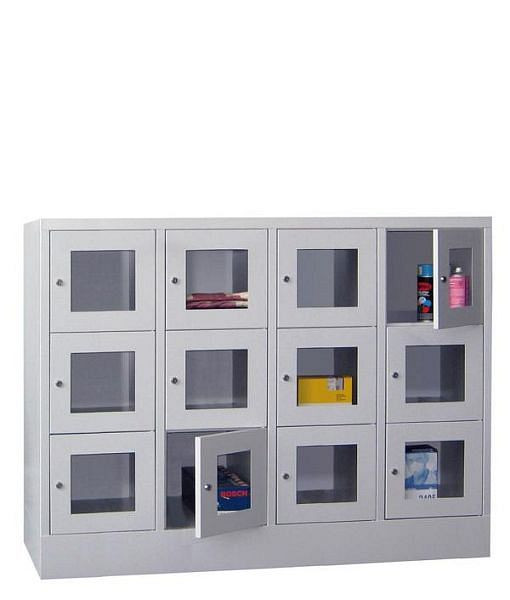Pavoy Schließfachschrank mit Sockel 1187/500/1600, 4b x 3h, Zylinderschloss, Abteilbreite 400, Sichtfenster, 61213-434-091-910905