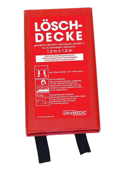 ultraMEDIC Feuerlöschdecke aus Glasgewebe ultraFIRE IV, 1200 x 1200 mm, weiß, 2 Ausziehbänder in Kunststoffbox, SAN-0079-2