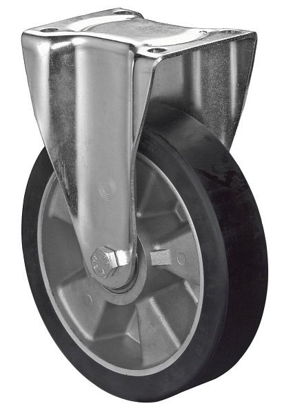 BS Rollen Schwerlastrolle, Bockrolle, Rad-Breite 50 mm, Rad-Ø 200 mm, 600 kg, Guss-Polyurethan 78 Shore A, Aluminium, Kugellager, N110.B91.203