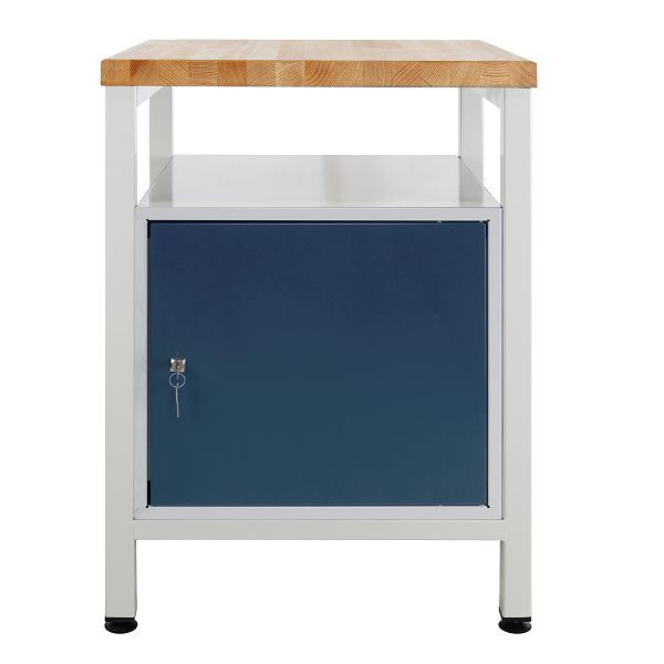 ADB Schmale Werkbank mit 1 Tür und Ablage, Maße: 600x600x840mm (BxTxH), Farbe Werktisch: grau, RAL 7035, Farbe Tür: Anthrazitgrau, 42937