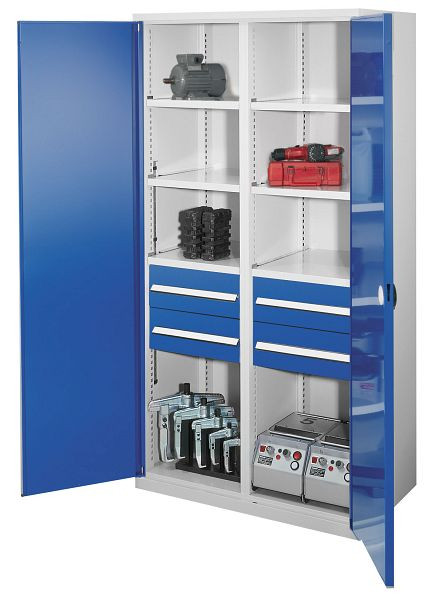 Kappes Schwerlastschrank mit Mitteltrennwand, 1950 x 1000 x 600 mm, Mod 52 7035/5010, Doppelwandtür, 1463.04.2016