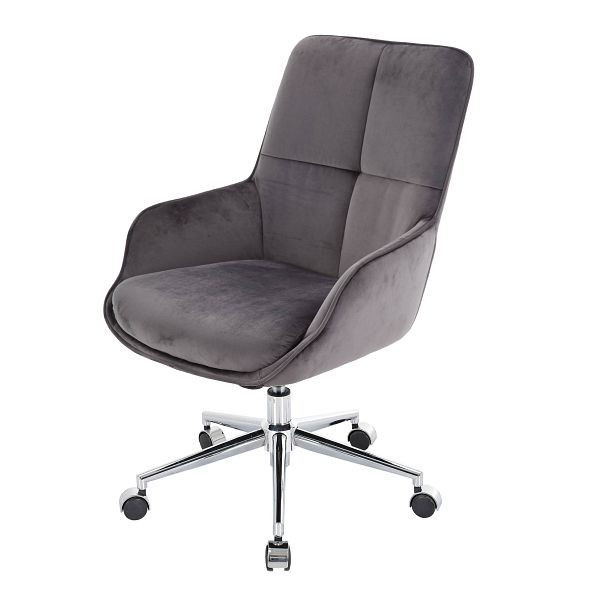 Mendler Bürostuhl HWC-J64, Drehstuhl Schreibtischstuhl Lehnstuhl, mit Armlehne höhenverstellbar Samt, dunkelgrau, 82122