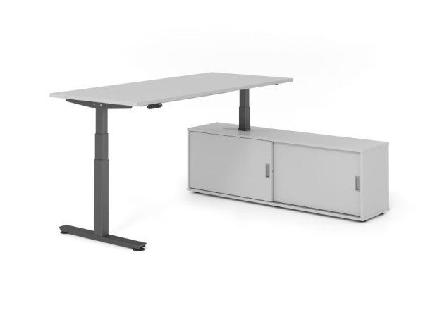 Hammerbacher Schreibtisch XDSM19, 180x80cm, Platte: Grau, T-Fuß Gestell Graphit, Höhe: 63 - 127 cm, Grau / Grau, VXDSM19SB/5/G/5/5