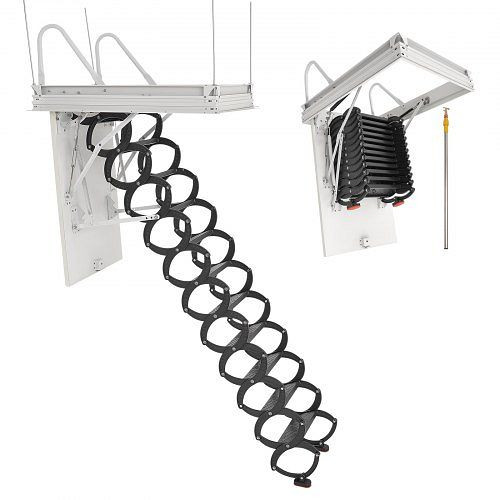 VEVOR Dachbodenleiter, 299,4 kg Tragkraft, für Deckenhöhen 2,6-2,85 m, Öffnung 1000,76x698,5 mm, Scherentreppe Stahl mit Zugstange, JDKKSGLTG660AEF2W001V0