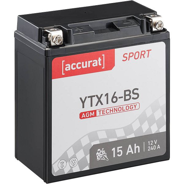 Accurat Sport AGM YTX16-BS Motorradbatterie 15Ah 12V 240A YTX16-4, MBA-YTX16
