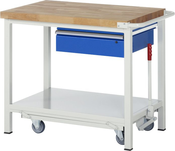 RAU Werkbank mit absenkbarem Fahrgestell Serie 8000, 1 x Schublade, 1000x880x700 mm, 05-8001A6-107B4F.11