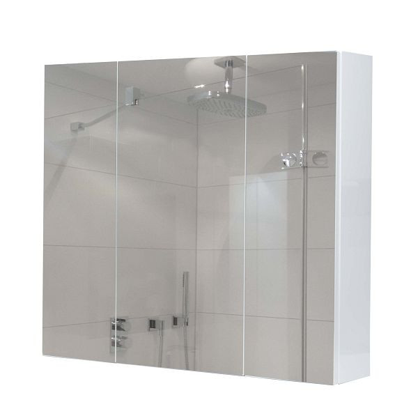 Mendler Spiegelschrank HWC-B19b, Badschrank Hängeschrank, 6 Regalböden hochglanz 70x80x16cm, weiß, 97806