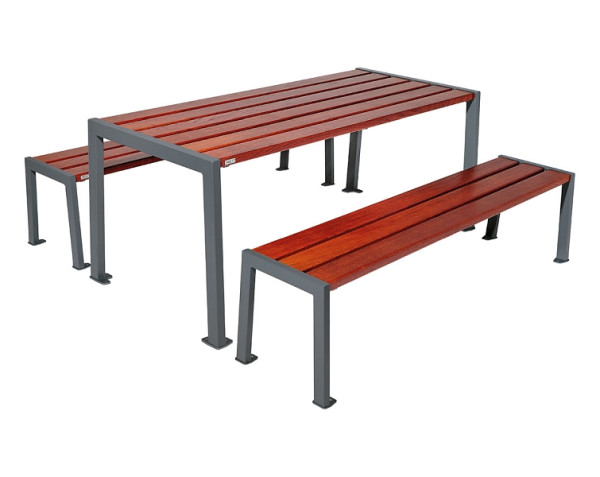 Procity Sitzgruppe Silaos, Stahl & Holz, (1 Tisch & 2 Sitzflächen), Mahagoni/Procity Grau, 209650.GPRO.ACAJ