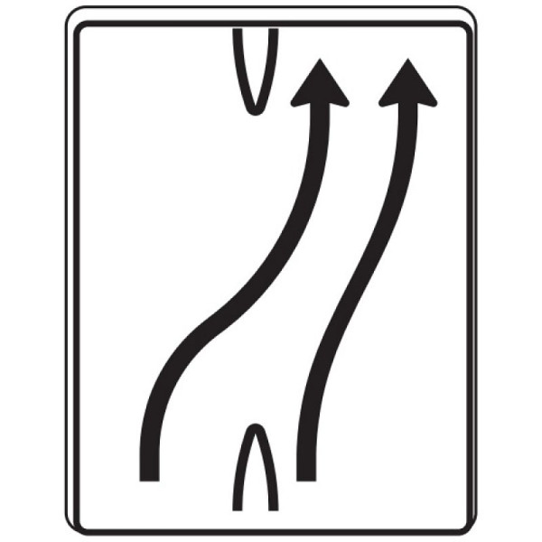 Stein HGS Überleitungstafel, 2-streifig nach rechts, 1 Fahrstreifen übergeleitet, RA2/Flachform 3mm, ohne Entfernungsangabe, 1600x1250mm, 501-23-123
