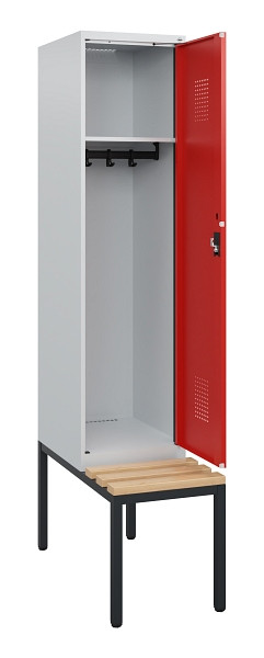 C+P Spind Evolo PLUS, 1 Abteil, 1950x400x815mm, 7035/3020, Zylinderschloss, Sitzfläche Holz, Sitzbank, 0490505-12 S10028