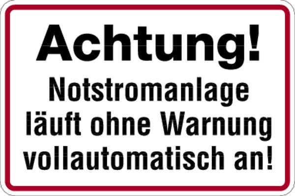 Schilder Klar Achtung! Notstromanlage, 300x200 mm Folie selbstklebend, 240/62