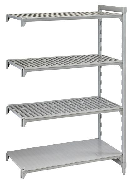 Cambro Camshelving® Premium, Anbaueinheit, 3 geschlitzte Fachböden und 1 fester Fachboden, 200 kg pro Fachboden, 60x63,5x180 cm, MPA6618VS4PKG490