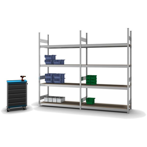 hofe Großfach-Grundregal, 2500x500x1500 mm, 4 Fachebenen, Spanplatte verzinkt, 350 kg Fachlast, 1750 kg Feldlast, zweiseitige Bedienung, GZG25515S