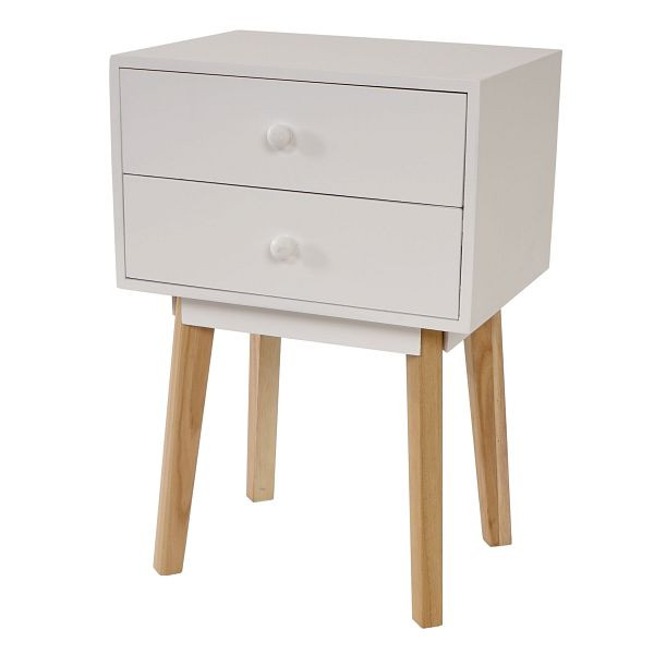 Mendler Kommode Malmö T271, Beistelltisch Nachttisch Schrank, Retro-Design 59x40x30cm, Schublade weiß, 36706