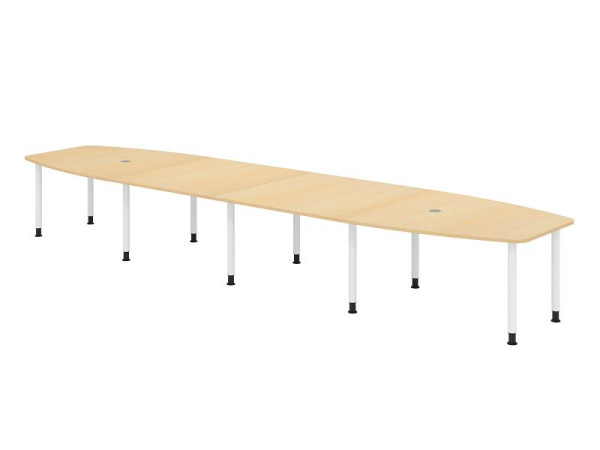 Hammerbacher Konferenztisch KT52C, 520 x 130 cm, Platte: Ahorn, 25mm dick, Zehn-Fuß-Gestell Weiß, Rundrohr 6 cm, Arbeitshöhe 72-74 cm, VKT52C/3/W