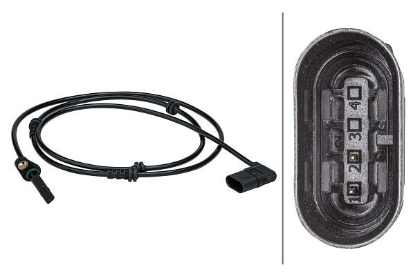 HELLA Sensor, Raddrehzahl, 4-polig, Vorderachse, Kabel: 1485mm, 6PU 012 679-451