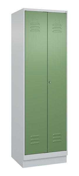 C+P Mehrzweckschrank Classic PLUS, Putzmittel-Spind, Sockel, 2 Abteile, 1950x600x500mm, 7035/6011, Zylinderschloss, 080120-00 S10021