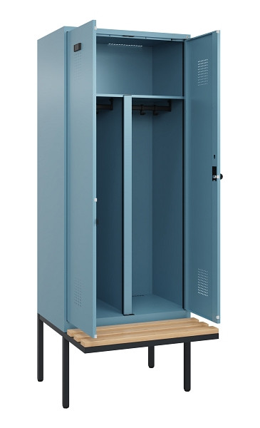 C+P PSA Doppel-Spind Evolo PLUS, Bank, 2 Abteile, 2120x800x815mm, 0010/0010, Drehriegel, Sitzfläche Holz, 0490427-22P S10021