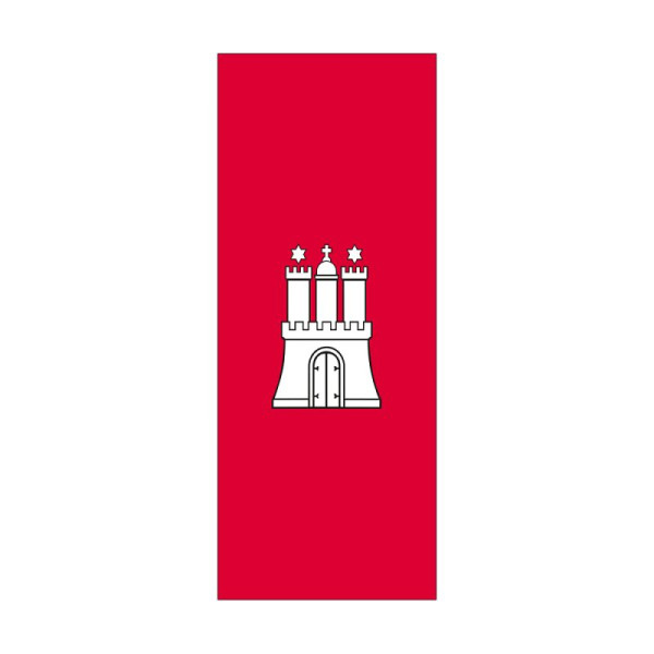 Stein HGS Landesflagge Hamburg, 300 x 120 cm (Hochformat), mit Kunststoff-Karabiner, FlagTop 110 g/m², für Fahnenmasten 7 m, mit Hohlsaum für Ø 4 cm Ausleger, 26326