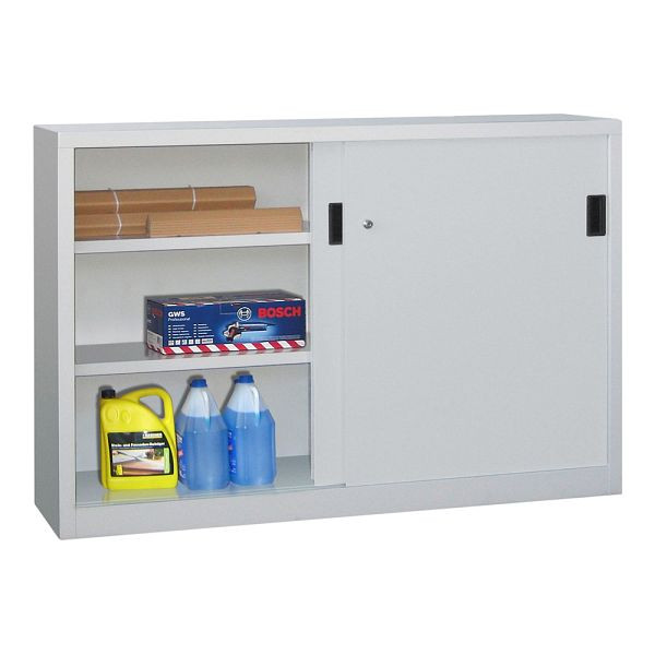 Pavoy Schwerlastschiebetürschrank 1000/1500/400, Mitteltrennwand, 4 gepulverte Fachböden; Drehdruckzylinderschloss, 30330-150-401-910716