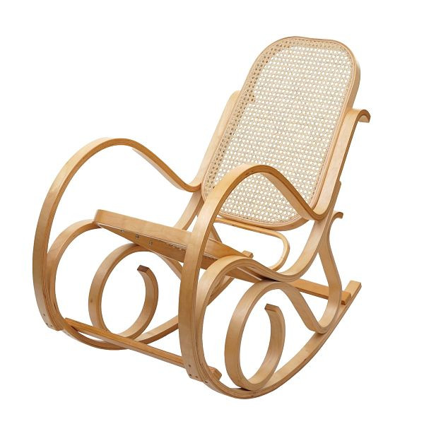 Mendler Schaukelstuhl M41, Schwingsessel Fernsehsessel, Massiv-Holz Rattan, Eiche-Optik, 75339