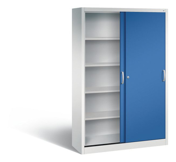 C+P Schiebetürenschrank Acurado, H1950xB1200xT400mm, Farbe: Lichtgrau / Enzianblau, Bügelgriff, 5 OH, 2040-00 S10167