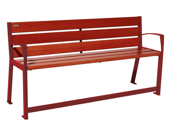 Procity Sitzbank Silaos Für Senioren 6 Holzlatten, Mit Armlehne, Holz & Stahl, 1800 mm, Mahagoni/RAL 3004, 209622.3004.ACAJ