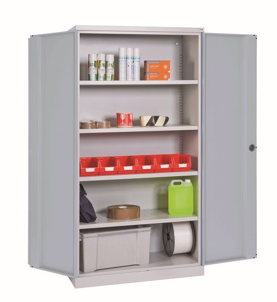 SOFAME Flügeltürschrank B 1000 x T 650 x H 1950 mm, mit 4 Fachböden, Lichtgrau RAL 7035/Lichtgrau RAL 7035, W030020002GCGC