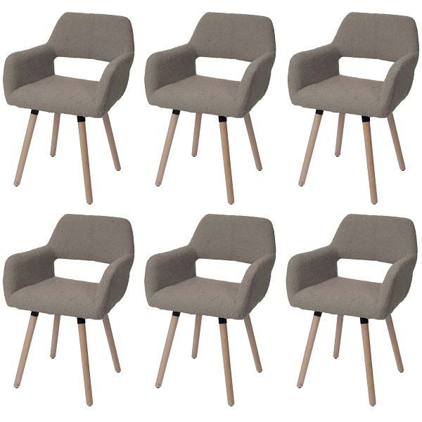 Mendler 6er-Set Esszimmerstuhl HWC-A50 II, Stuhl Küchenstuhl Polsterstuhl, Holz Stoff/Textil Bouclé (450g/m²) FSC®, taupe, 6x108875