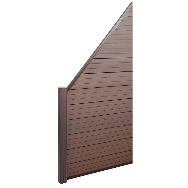 Mendler WPC-Sichtschutz Sarthe, Windschutz Zaun, Alu-Pfosten, Erweiterungselement schräg links, 0,95m braun, 65074