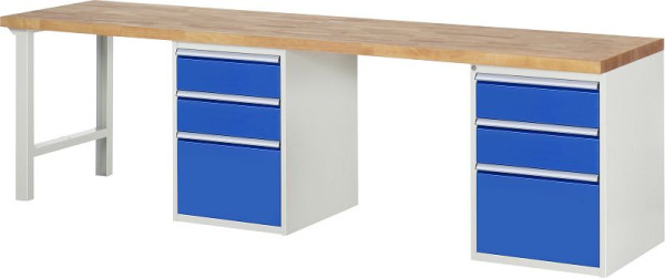 RAU Werkbank Serie 7000 - Modell 7503-8, B3000 x T700 x H890 mm, Systemunterbau B3000 x T650 x H850 mm, mit 6 Schubladen, 03-7507A8-307B4M.11